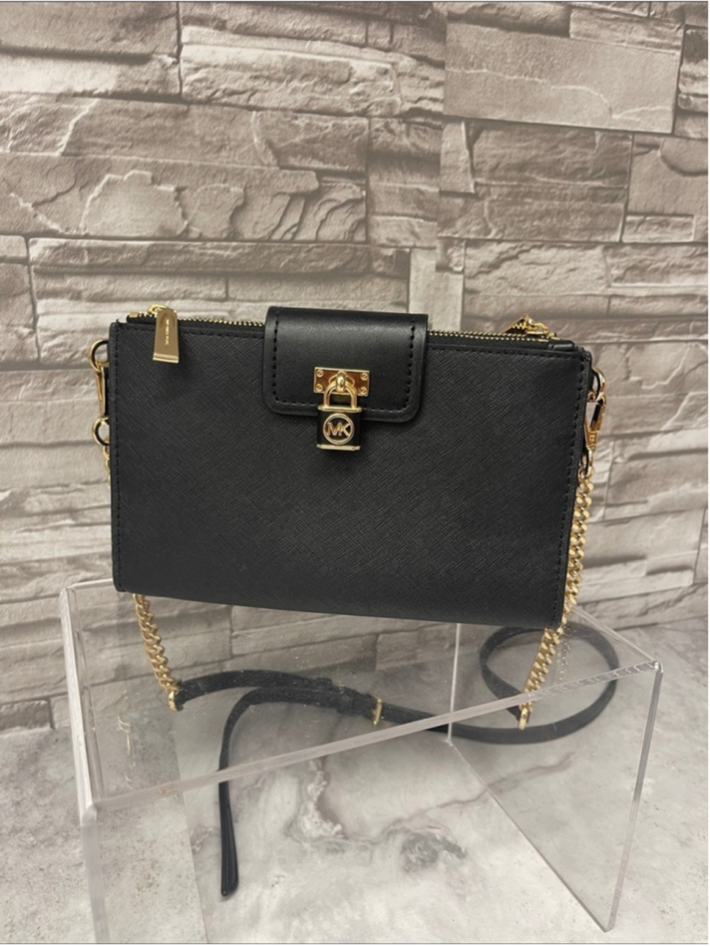 Michael Kors Ruby Small Double Zip Wallet Crossbody Black Saffiano Leather